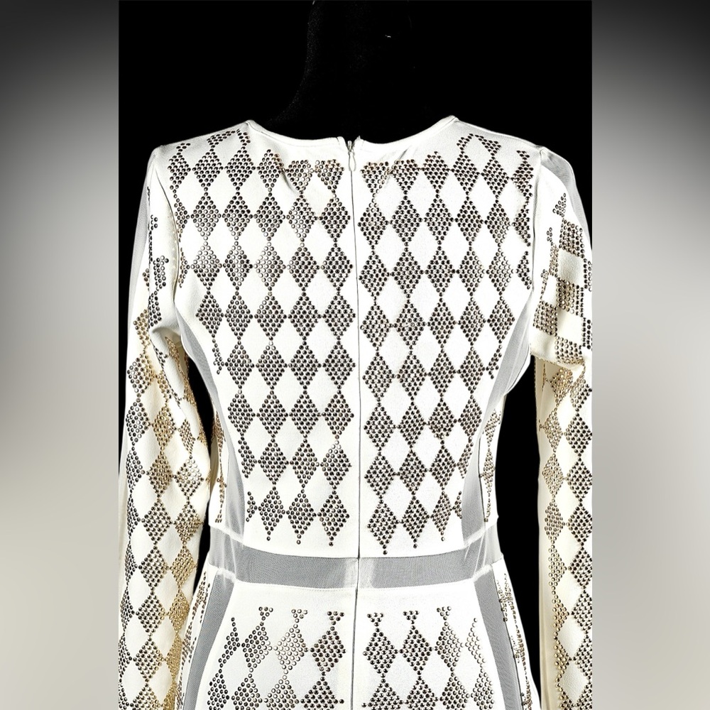 Valiant Paris White Gold Studded Bodycon Dress Long Sleeve Embellished – Size L - Picture 9 of 16